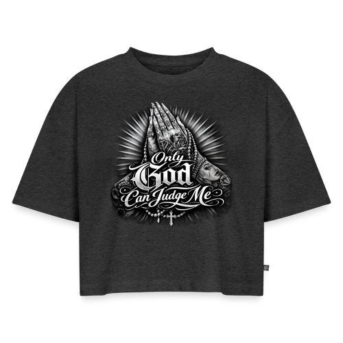Frauen Premium Oversized Bio Cropped T-Shirt Only god can judge me - Anthrazit meliert