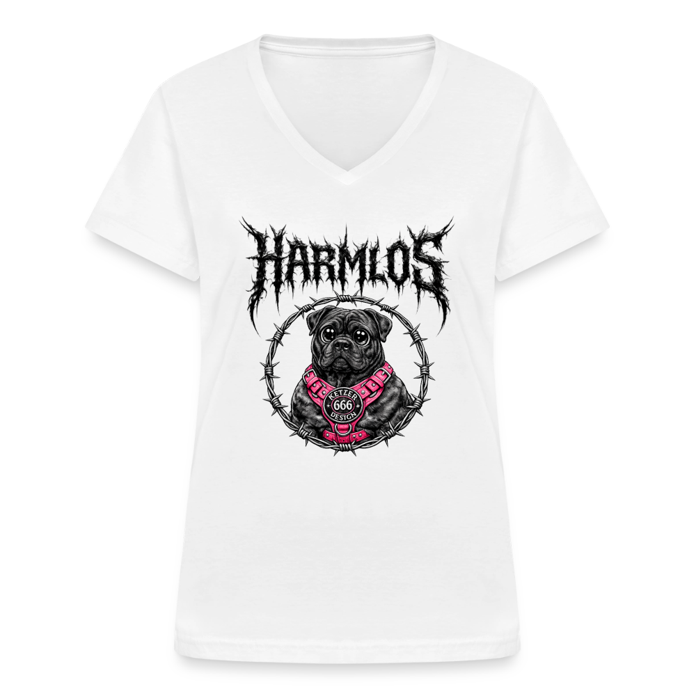 Klassisches Frauen-T-Shirt mit V-Ausschnitt Bullmastiff Harmlos - Weiß