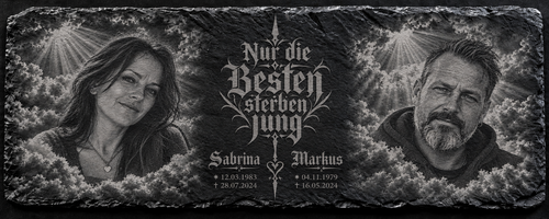 Personalisierte Erinnerungstafel mit 2 Fotos, Name & Datum