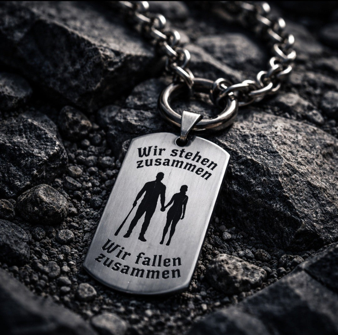 Wir stehen zusammen-Wir fallen zusammen – Edelstahl Kettenanhänger