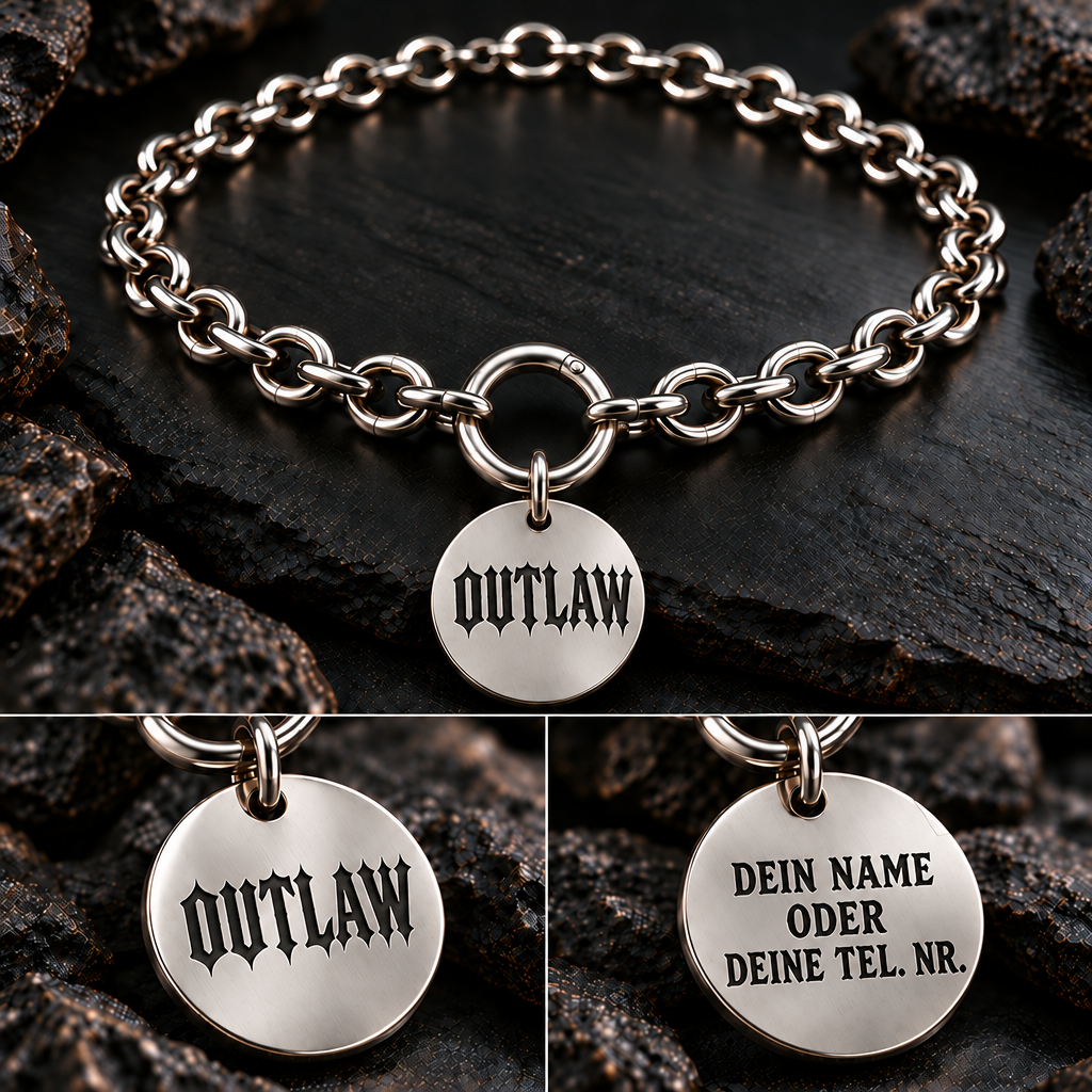 Hundekette OUTLAW aus Edelstahl mit gravierter Hundemarke