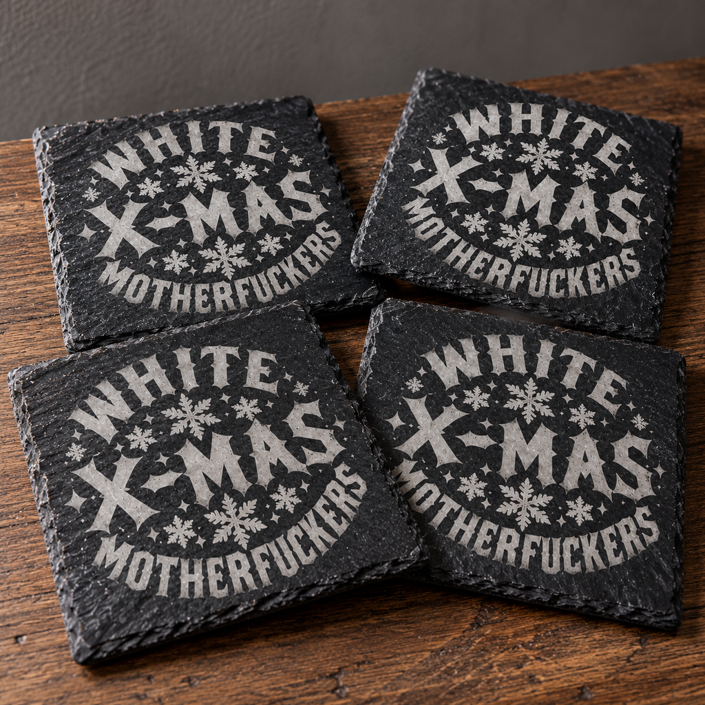 Schieferuntersetzer White X-Mas Motherfuckers – Biker-Weihnachtsdeko