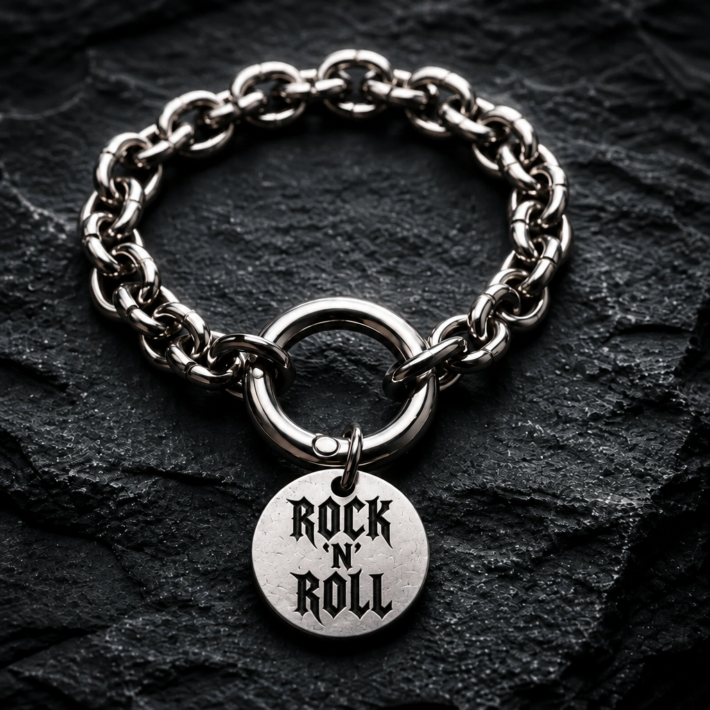 „Edelstahl-Anhänger mit Rock-’n’-Roll-Lasergravur“